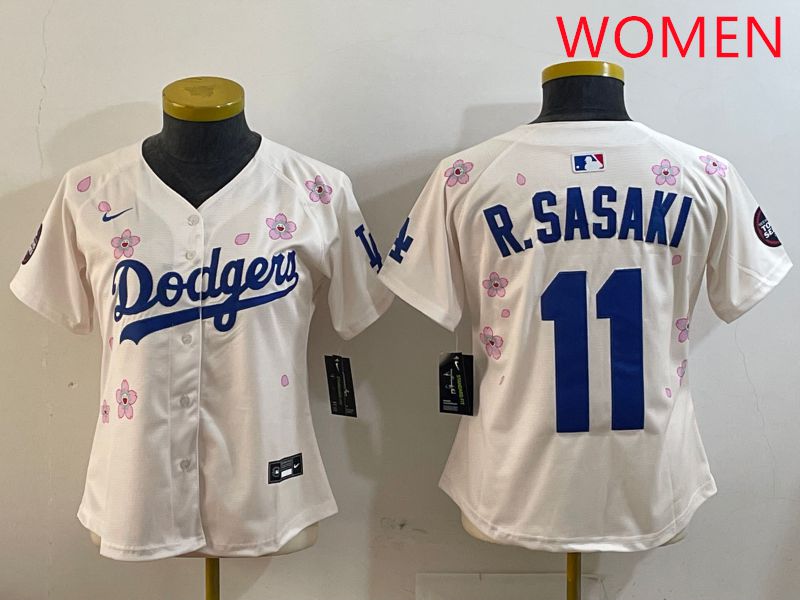 Women Los Angeles Dodgers #11 R.Sasaki Cream Sakura Edition 2025 Nike MLB Jersey style 1->ncaa teams->NCAA Jersey